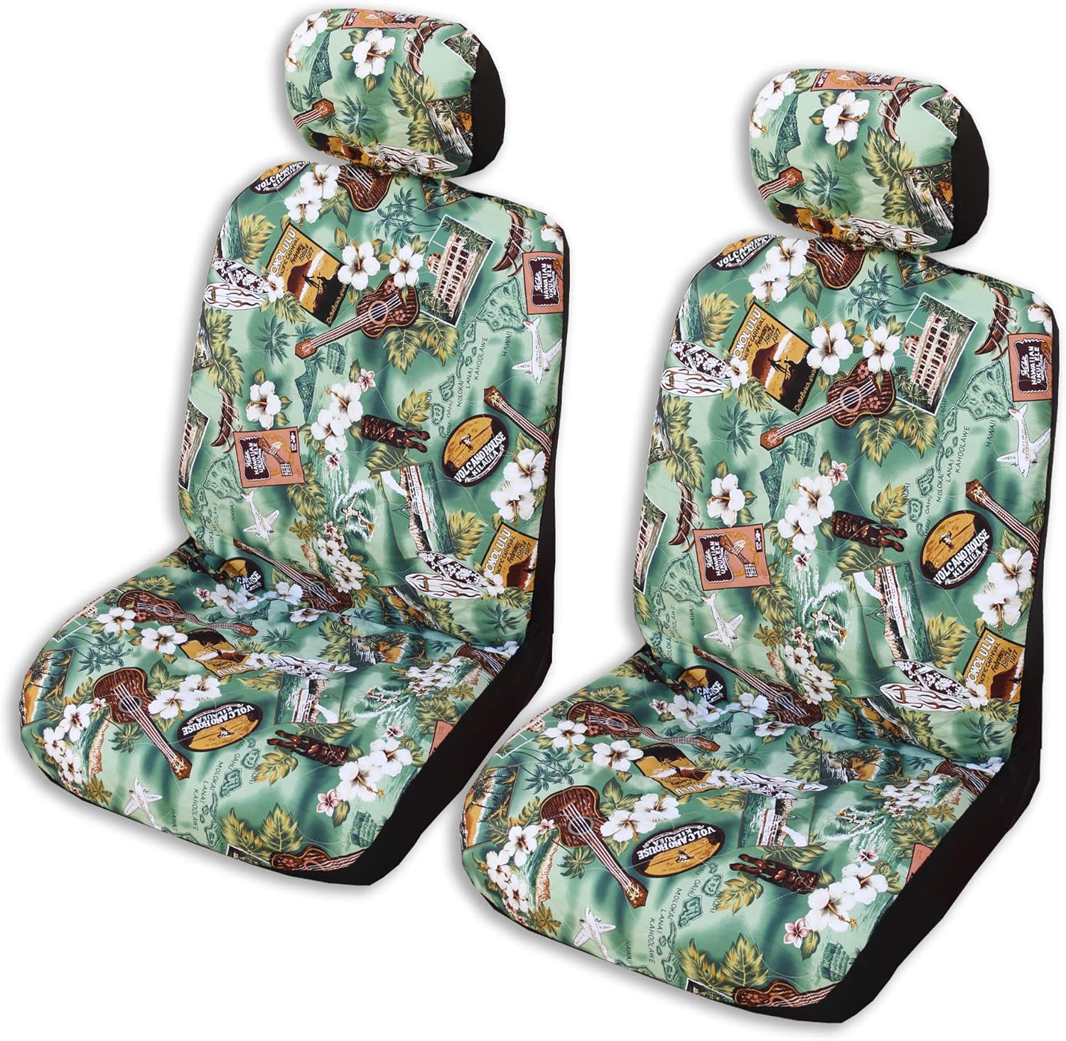 Hawaiian Car Seat Covers (Kona Music Green, Regular No Customization)