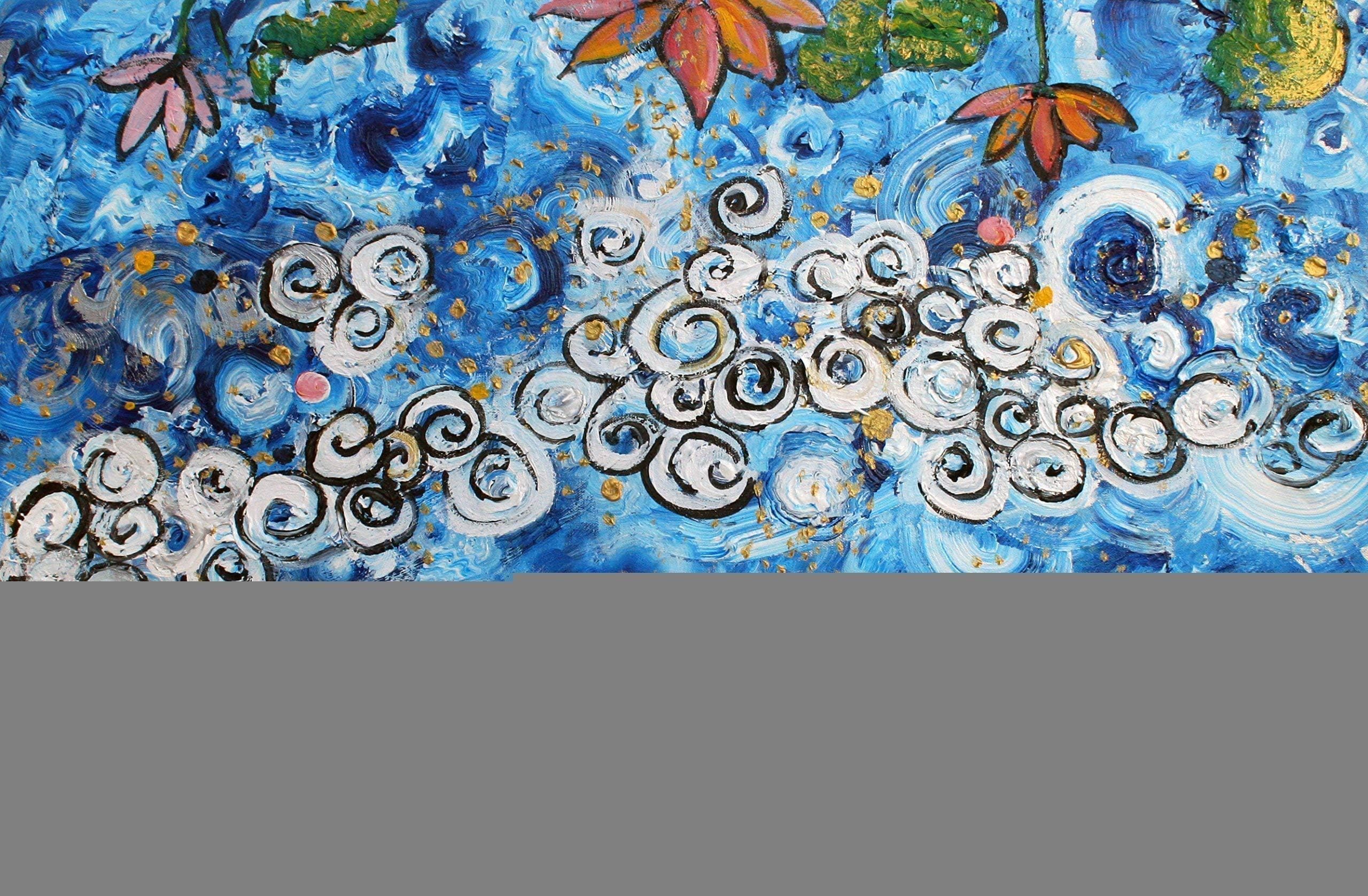 24" x 36" Painting: Cosmos Lotus Water Garden. Original Art by Alyse Radenovic