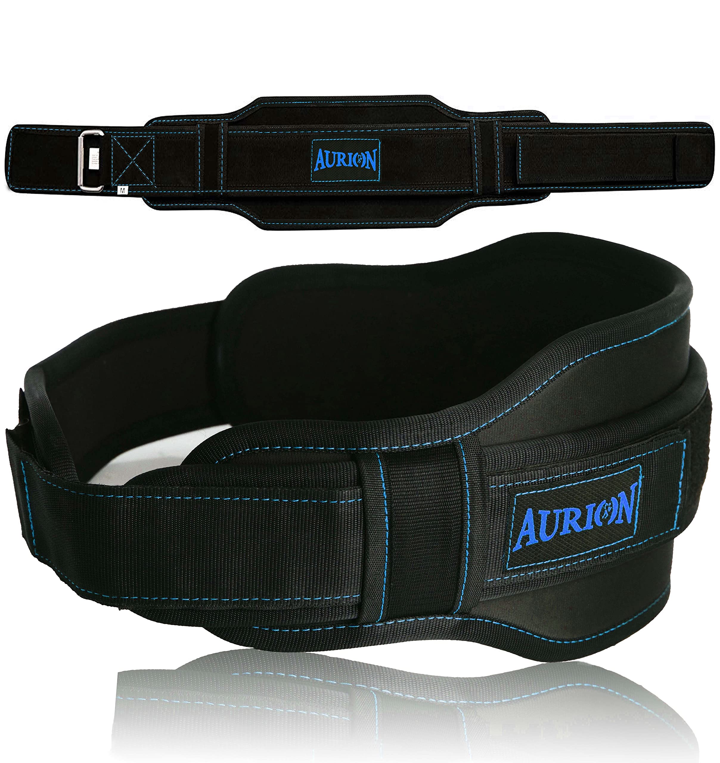 Aurion Neoprene Padded Double Belt with 6inch Lumbar Back Support for Bodybuilding Squats Back Support (Large, Black-Blue) (B0B5RY1XXD) Amazon Price History, Amazon Price Tracker