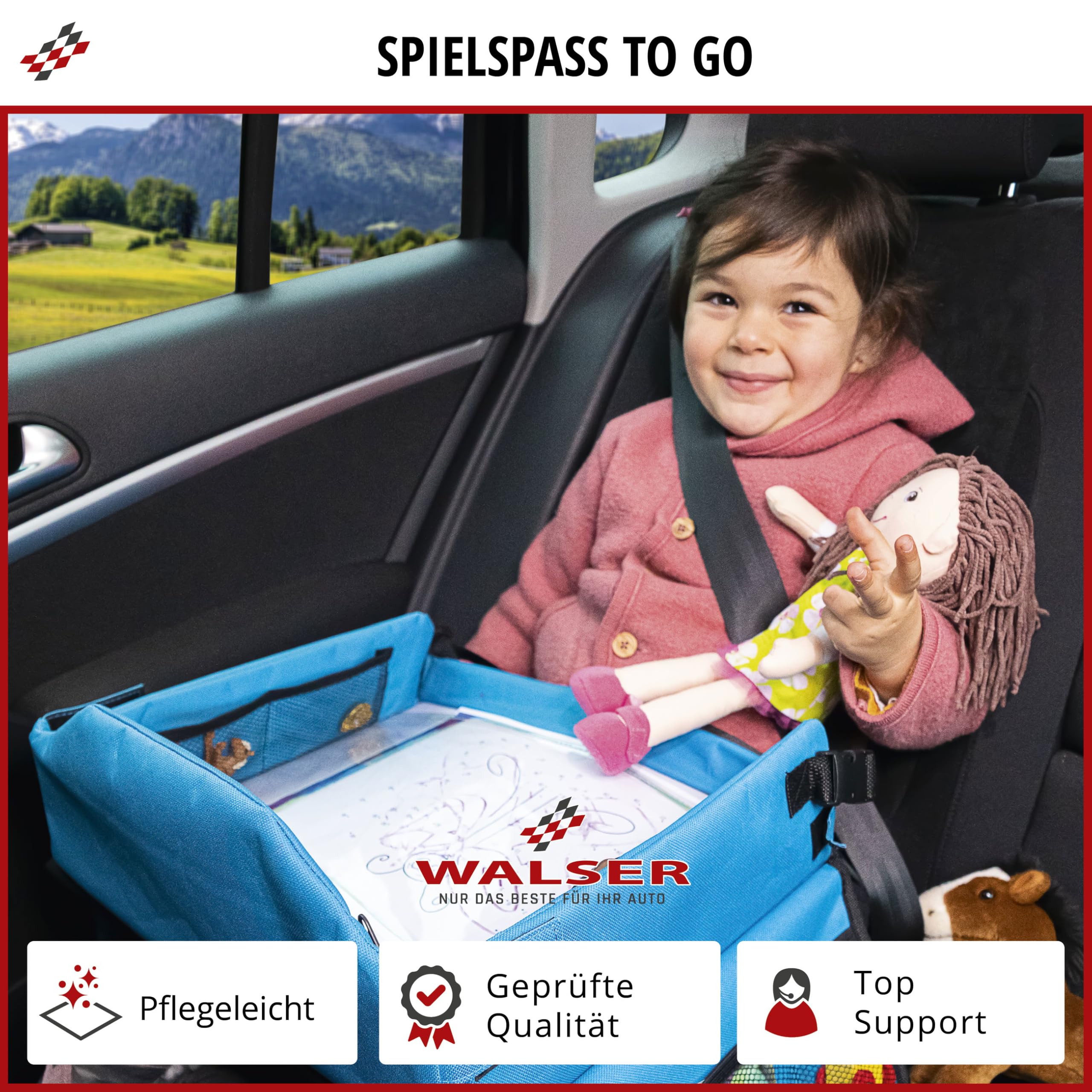 Walser mesa de Viaje para niños, Juego de Viaje Plegable con Soporte para Tablet Azul