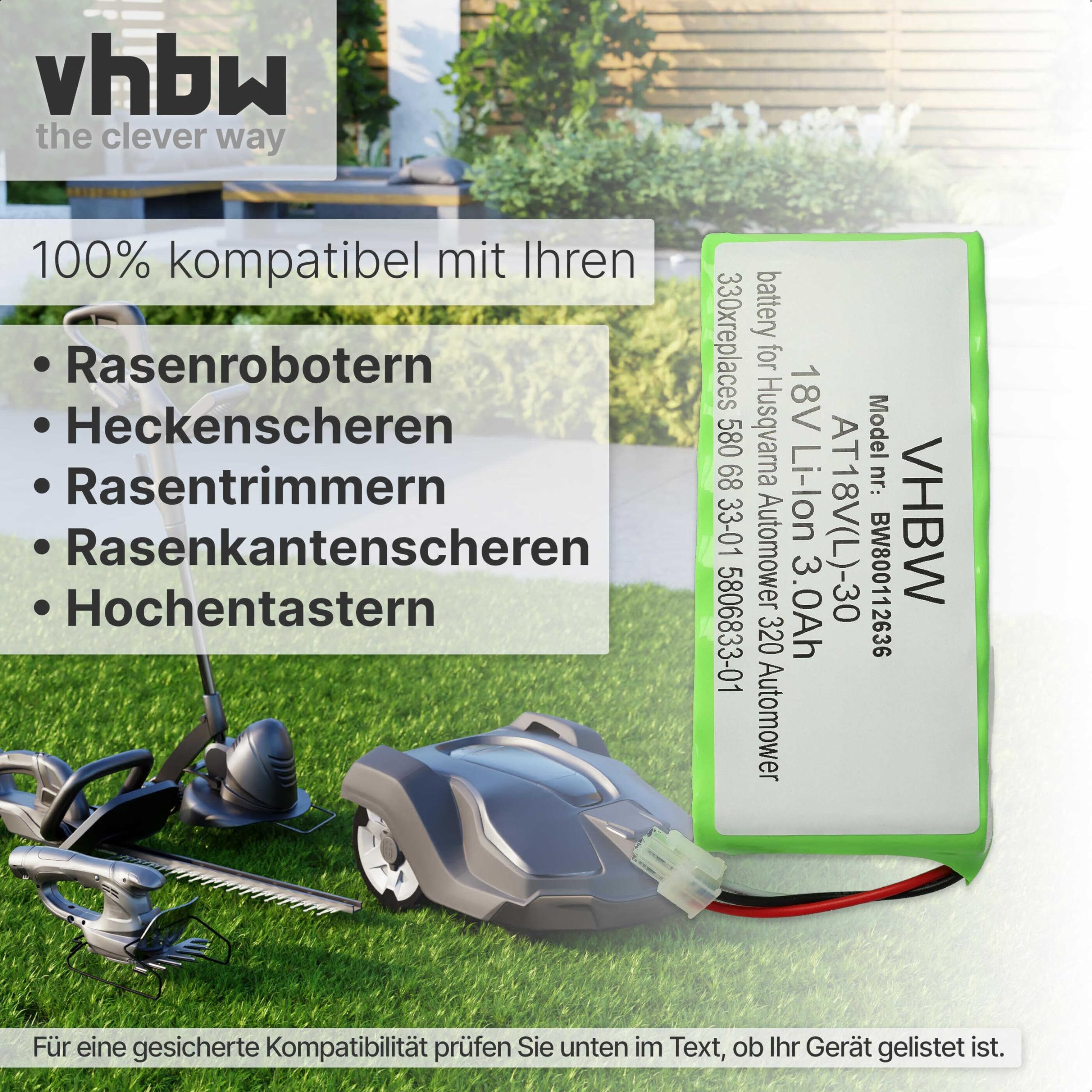 vhbw 2 x akumulator zastępuje Husqvarna 5881464-01, 588146402, 588 14 64-02, 5881464-02, 588 14 64-01 do robota koszącego 3000 mAh 18 V Li-ion