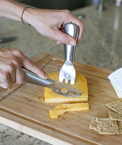 Miniatura 7 de Internet's Best Juego de 4 piezas de queso de acero inoxidable - Cortador de cuchillo y tenedor para quesos duros y suaves - Herramientas de