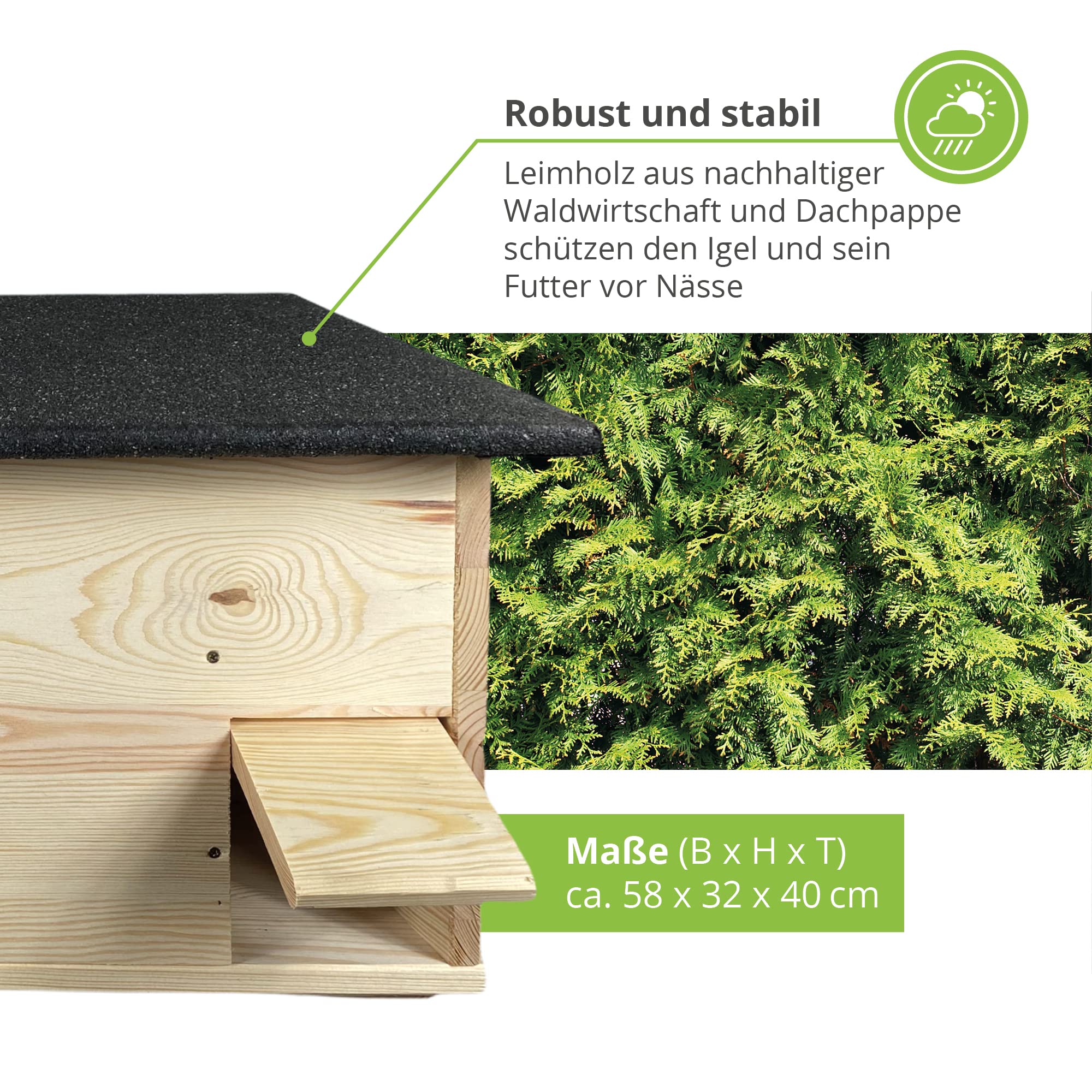 Igelhaus mit Rattenklappe & Labyrinth-Eingang Winterfest Katzensicher aus zertifiziertem Holz Deutschland