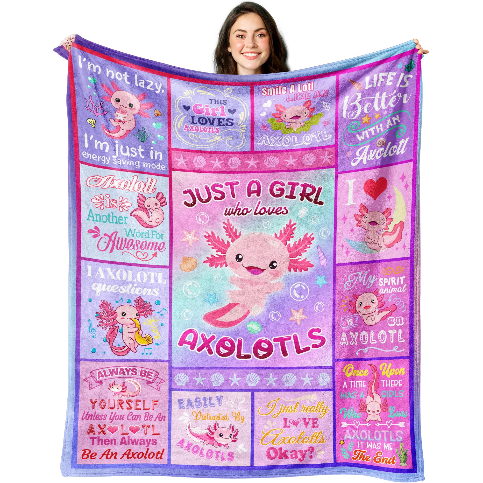 CITYSONG Axolotl Blanket for Girls, Just A Girl Who Loves Axolotl, Birthday Gifts Decor Throw Blanket 50