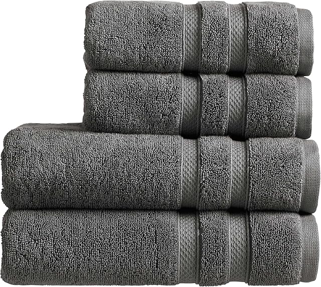Christy Chroma Bath Towel Set | Set of 4 | 2 Bath 2 Hand | Highly Absorbent Heavyweight 675GSM | Bold and Bright | Soft Smooth Bathroom Shower Towels | 100% Cotton | Sustainably Made | Ash Grey