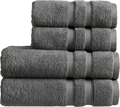 Christy Chroma Bath Towel Set | Set of 4 | 2 Bath 2 Hand | Highly Absorbent Heavyweight 675GSM | Bold and Bright | Soft Smooth Bathroom Shower Towels | 100% Cotton | Ash Grey