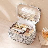 Vista 2 de HBselect Bolsa de Maquillaje Acolchada, Bolsa de Maquillaje Grande de Algodón para Viaje, Lindas Bolsas de Maquillaje con Flores Coquette, Bolsas