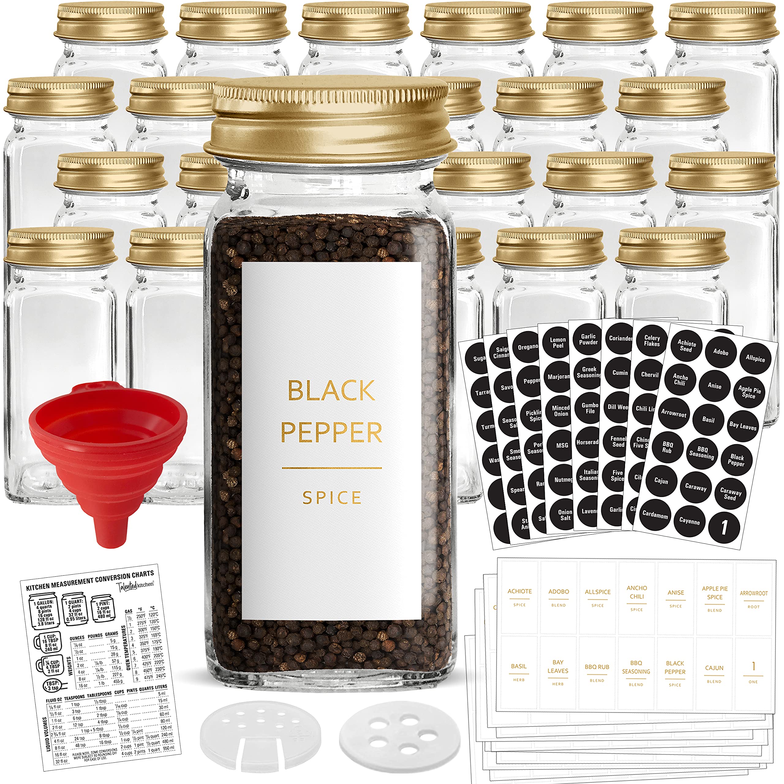 Buy 24 Gold Glass Spice Jars with 2 Types of Preprinted Spice Labels