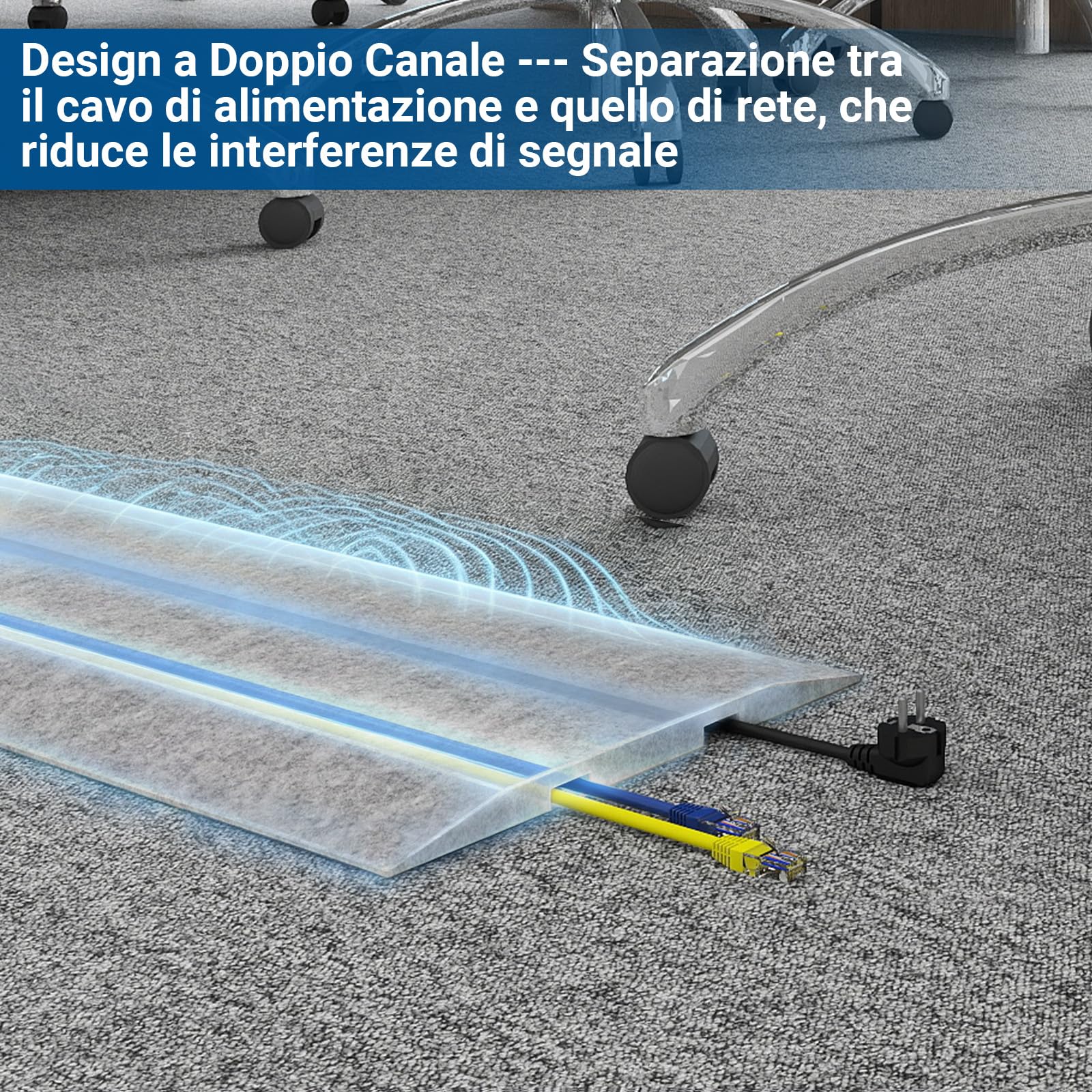 PUNCIA Canalina per Cavi Adesiva Autoadesiva 3 Pezzi 120 cm Passacavo | Pavimento in PET Copricavi Elettrici Antiscivolo per Ufficio Casa Negozio Evita Rischio Inciampo e Protegge i Cavi (Grigio)