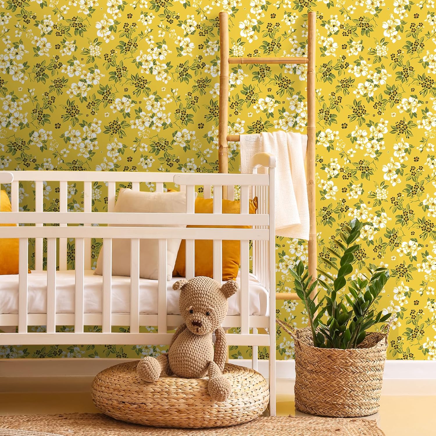 VaryStyle 17.7"x393" Yellow Floral Wallpaper Peel and Stick Yellow/White Floral Contact Paper for Drawers Shelf Liner Self Adhesive Waterproof Vinyl Flower Wallpaper for Girls Bedroom Nursery Renters