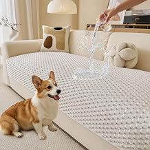 Waterproof Couch Covers for Dogs, Non Slip Sofa Covers Washable, Soft Plush Couch Protector for 2 Cushion Loveseat, Furniture Slipcovers for Sectional, Pet Dog Bed Cover (Cream,35"x 63")
