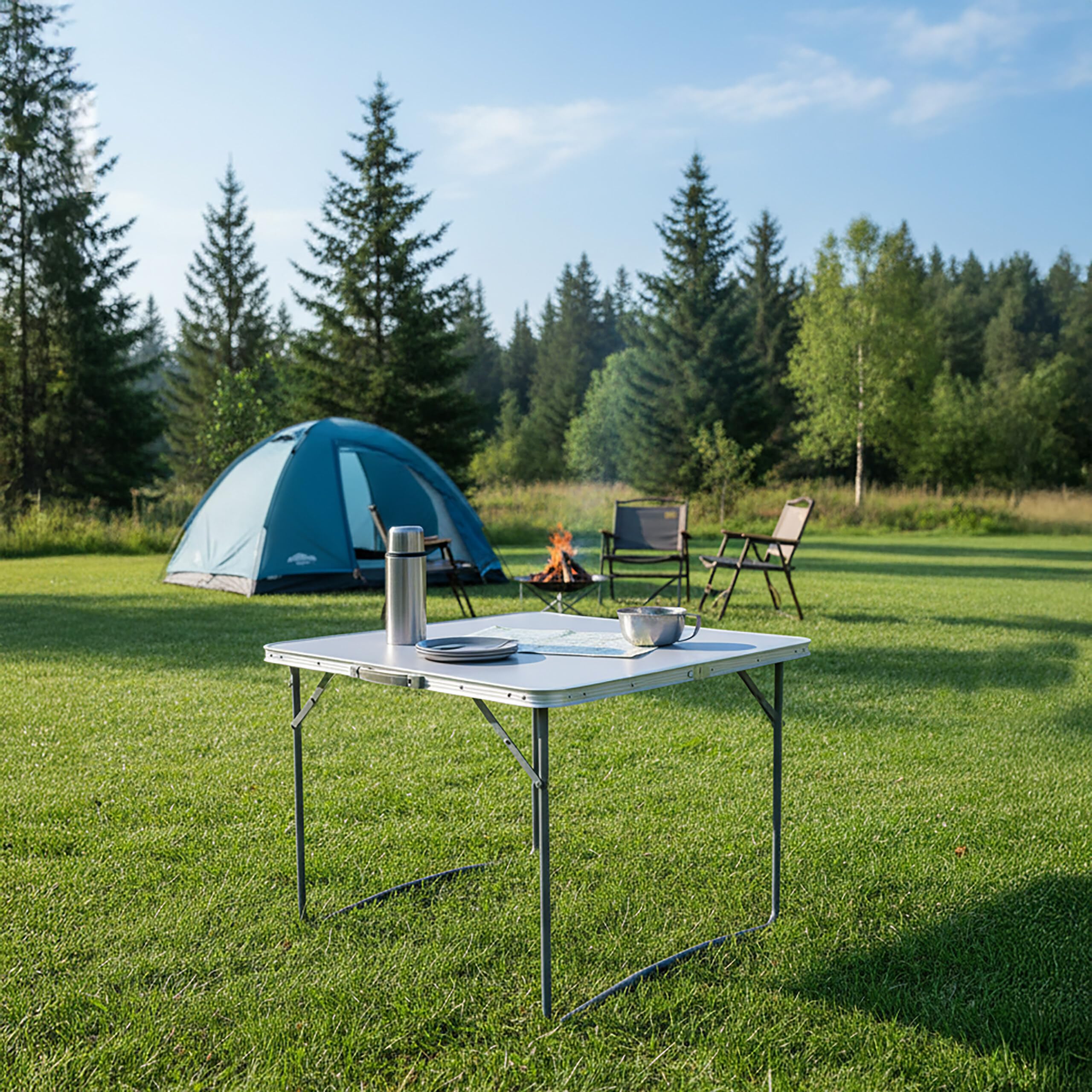 Relaxdays Table de Camping | table d'appoint pliable, H x L x P 68,5 x 70 x 50 cm, camping/pique-nique, aluminium, noire