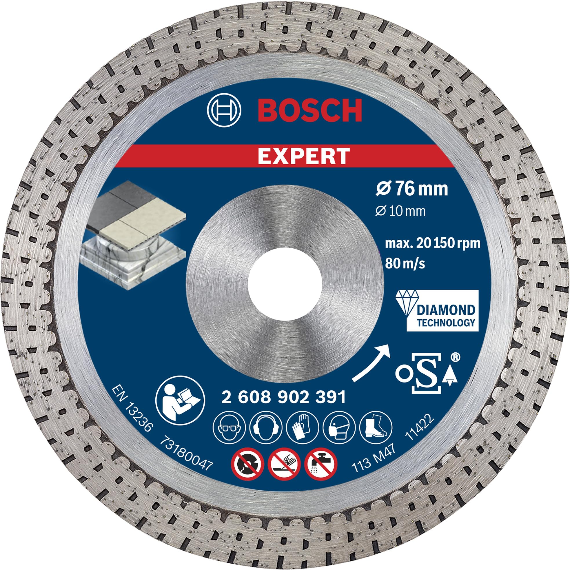Bosch Bosch 1x Expert Hard Ceramic Diamond Cutting Disc for Mini Angle Grinders, Bore 10 mm (for Hard Ceramic Tiles, Hard Stone, Ø 76