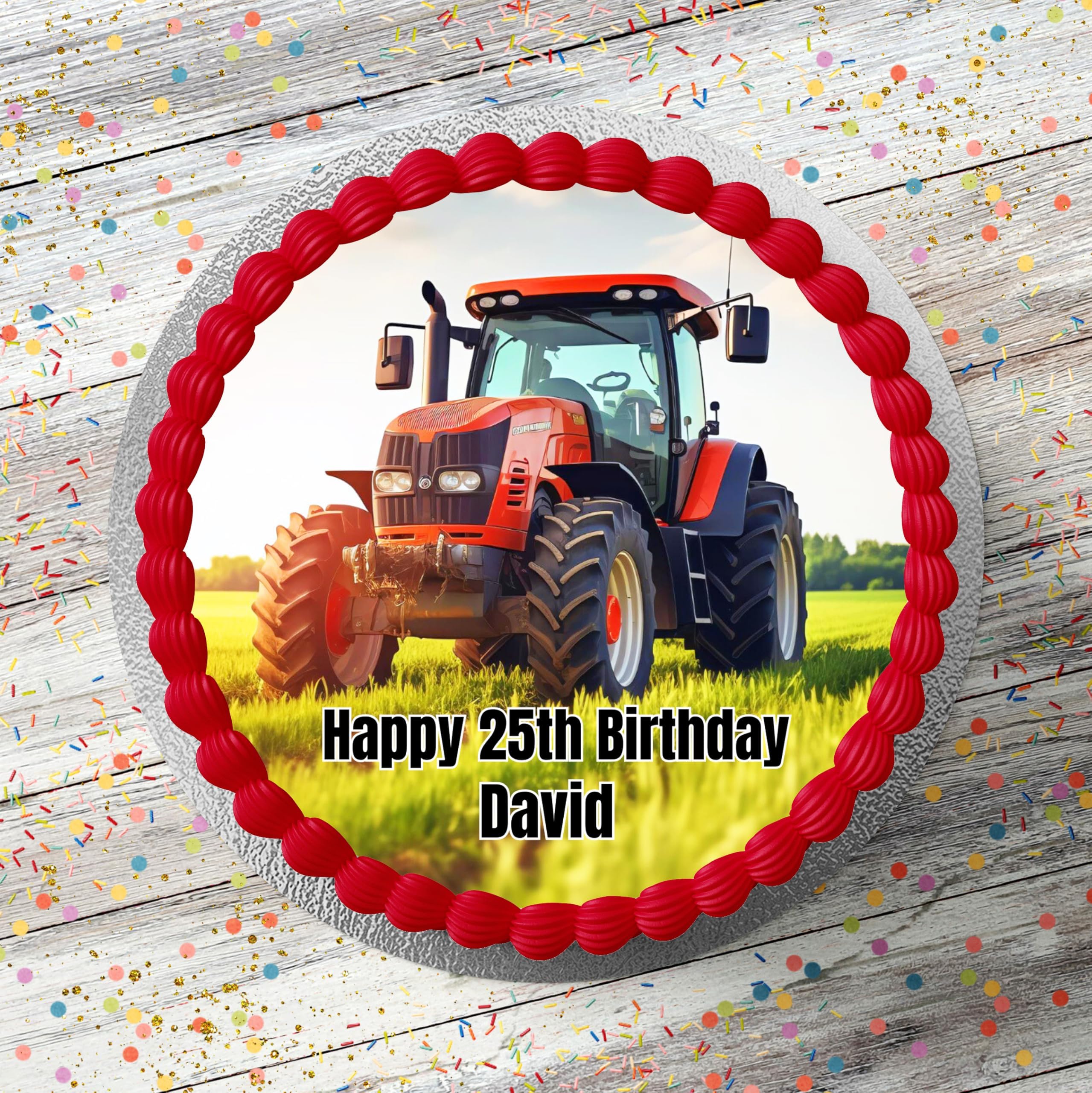 Farm Tractor Personalised 7.5" Round Edible Icing Cake Topper