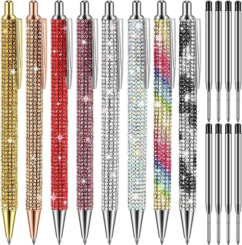 Miniatura 1 de Lincia 8 bolígrafos de diamantes de imitación de metal brillante, coloridos y elegantes bolígrafos de diamantes de cristal brillante a granel con 8