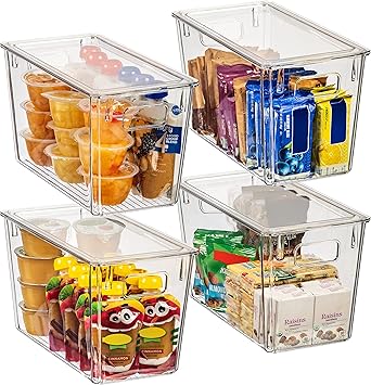 ClearSpace Modern Plastic Storage Bins with Lids – Perfect Kitchen Organization or Pantry Fridge Organizer, 4 Pack, 12.5" x 6" x 7", 9L Capacity Each, BPA Free, Stackable