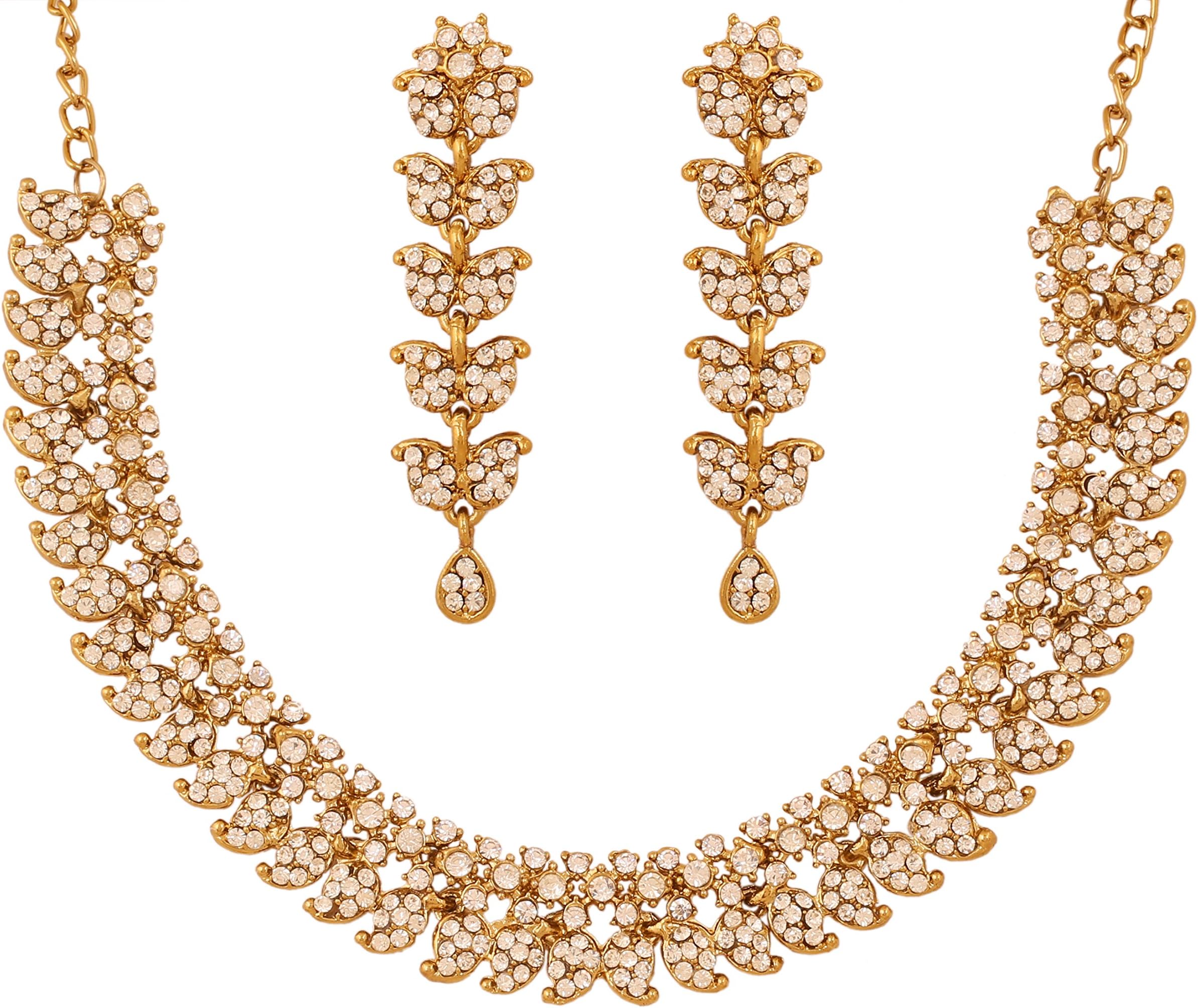 Indian Bollywood Rhinestones Designer Bridal Jewelry Necklace Set For Women.