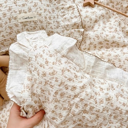 Vista 289 de BuLuTu Funda de almohada de muselina de algodón para niños pequeños, tamaño estándar, estampado de flores de Galsang, suave funda de almohada