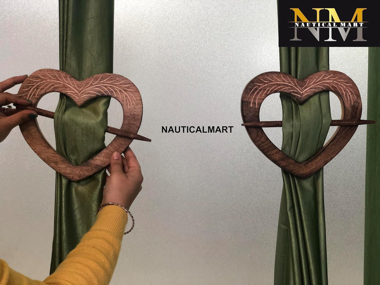 2 Pcs Wooden Curtain Tiebacks Holdbacks Classic Romantic Touch Heart-Shaped Window Home Office Decorative Curtain Tie