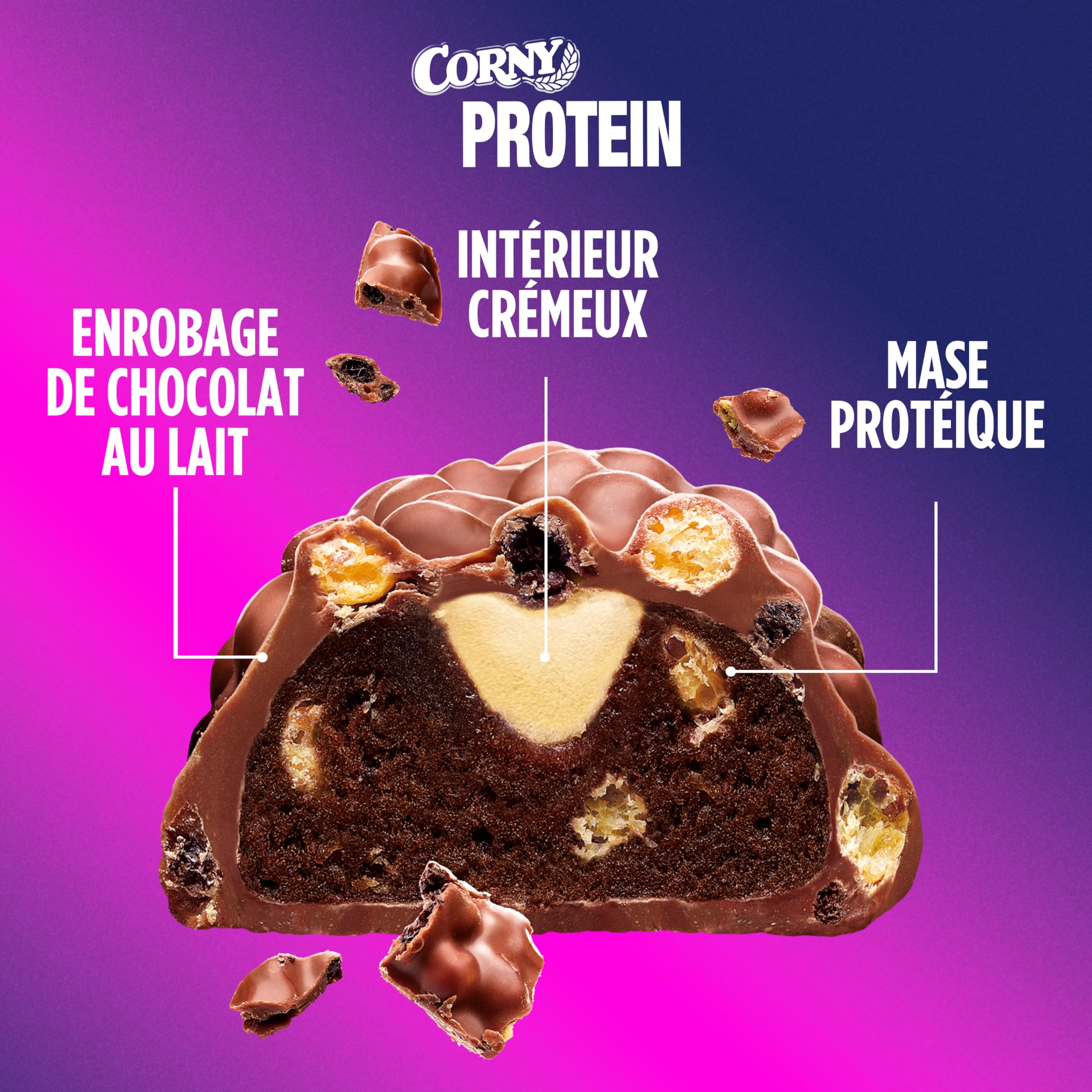 Barres protéinées, Corny Protein Crunchy, Chocolat au Lait Goût Banane, Avec collagène, 0% de sucres ajoutés, Pack de 12x45g, Taste the Power