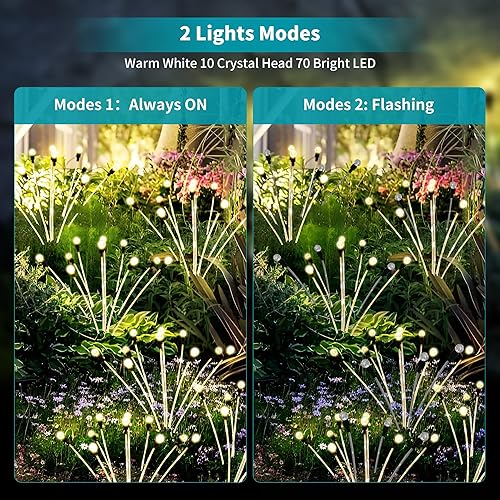 Miniatura 3 de SIBINSY 2 Pack 10 Crystal Head 70 LED Firefly Garden Lights Solar Outdoor Solar Swaying Garden Lights 2 Lighting Modes Twinkling Fairy Garden Lights