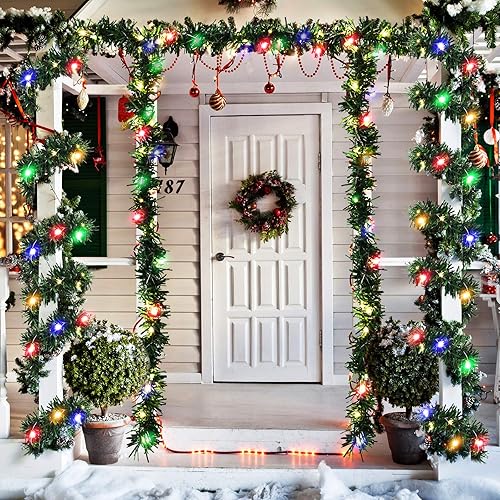 Miniatura 3 de Giegxin Guirnalda de Navidad de 4 hebras de 72 pies iluminada, decoración de árbol, pino artificial, vegetación suave con 4 piezas, 160 luces LED