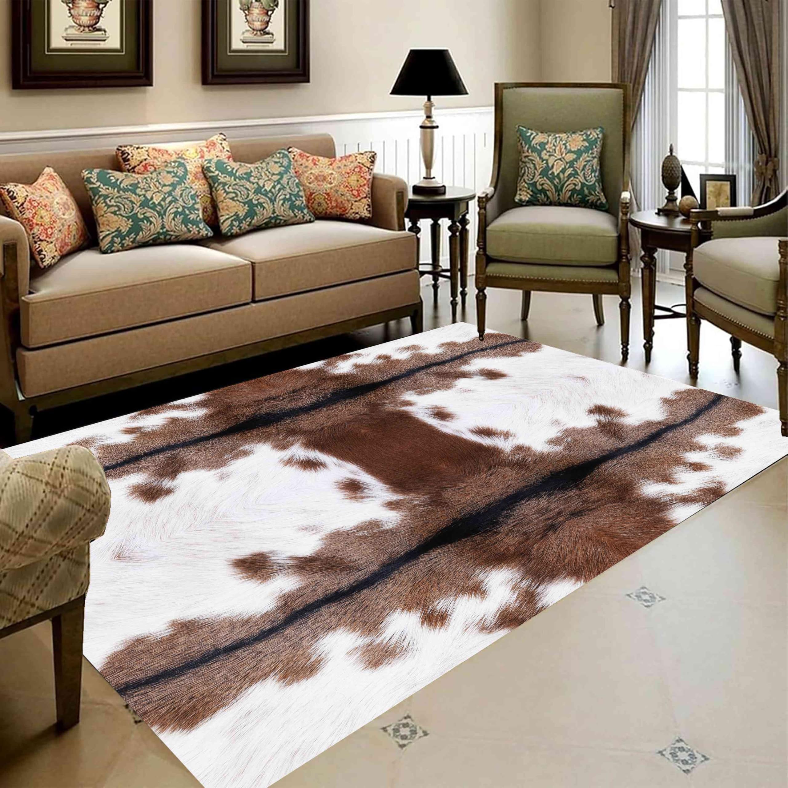 Kuluoits Cowhide Area Rug, 180x230cm, Highland Cow Print Non-Slip Rugs, Wildlife Indoor Carpet Floor Mat, Soft and Durable Non-Shedding Animal Cow Rugs for Living Room Bedroom Bedside