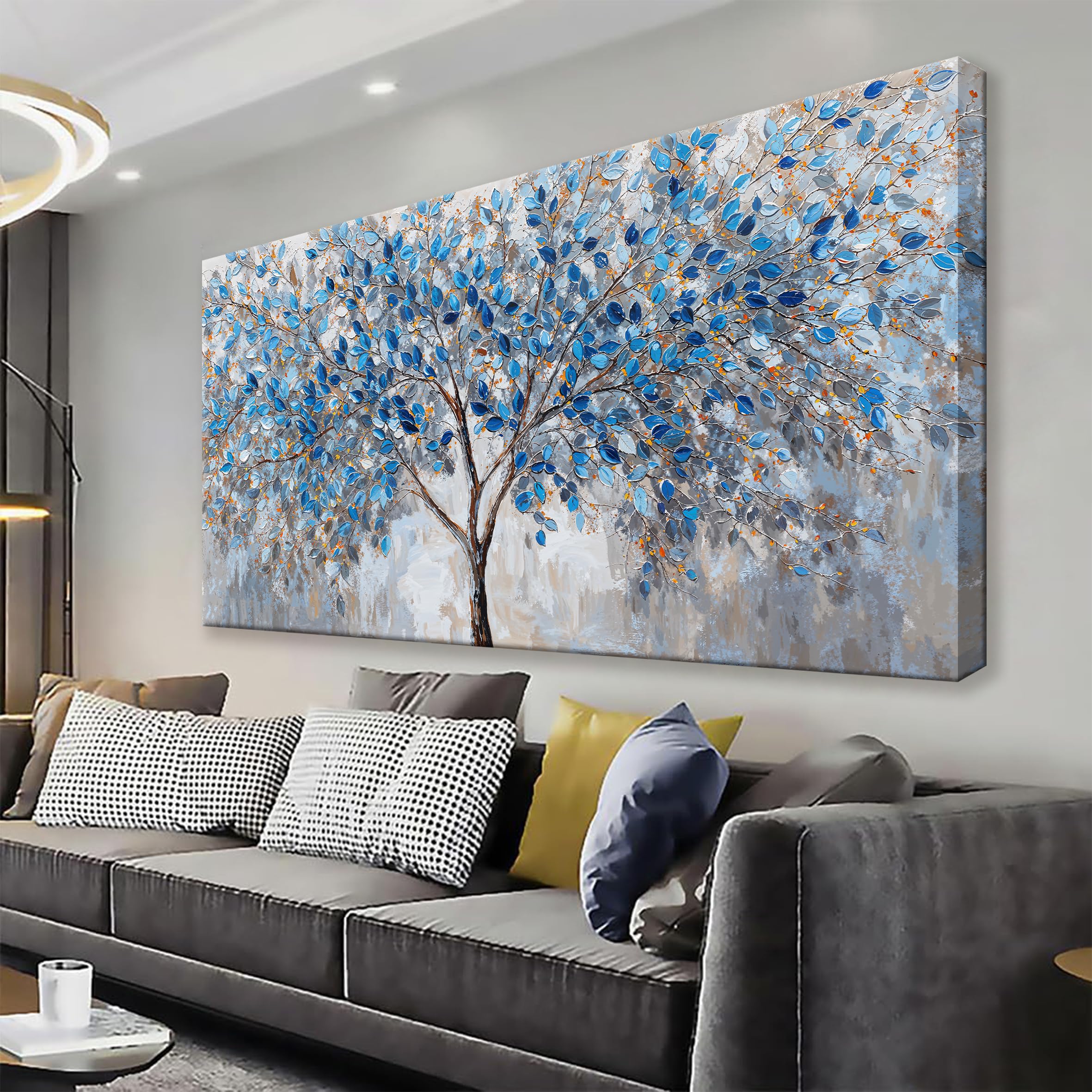 Large Wall Art For Living Room Blue White Tree Leaves Artwork Decor Modern Wall Art For Office Bedroom Kitchen Canvas Prints Decor Ready To Hang 29x58 Inch