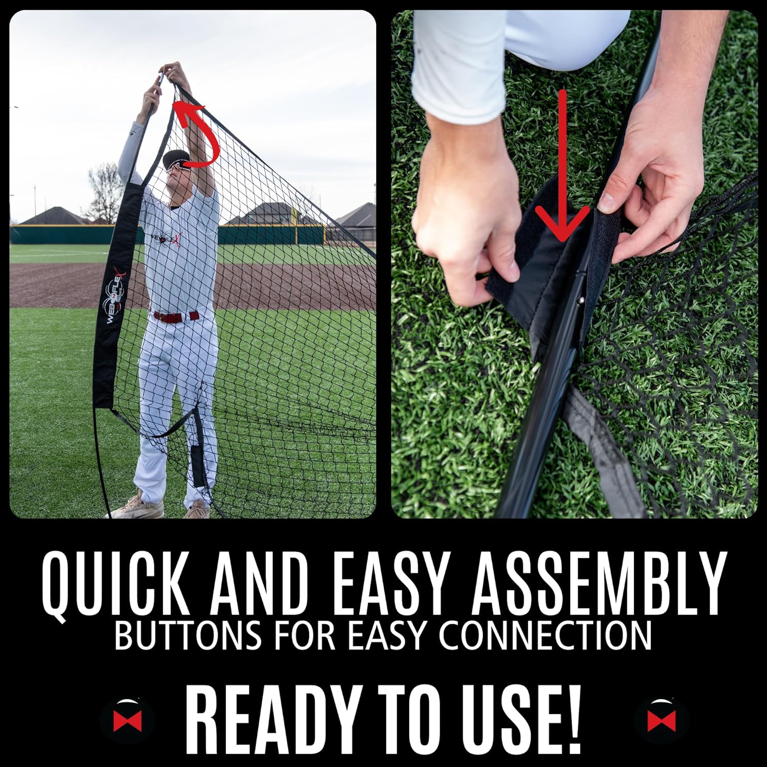 Web Flex® 7x7 ft Portable Baseball & Softball Batting Practice Screen Net, Durable Nylon & Metal Frame, Protective Batting Net for Pitching & Hitting, Easy Setup, Full Coverage with Carry Bag | Black