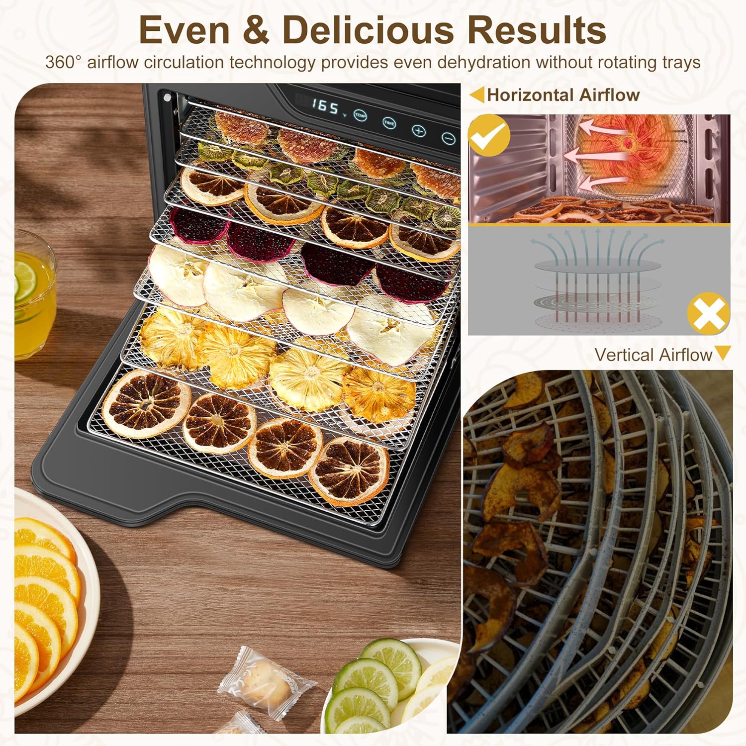 Food Dehydrator, 8-Tray Stainless Steel Jerky Dehydrator, 625W Food Dryer with Adjustable Timer & Temperature, 165°F dehydrators for Jerky, Dog Treats, Herbs, Fruit, and Yogurt (50 Recipes)