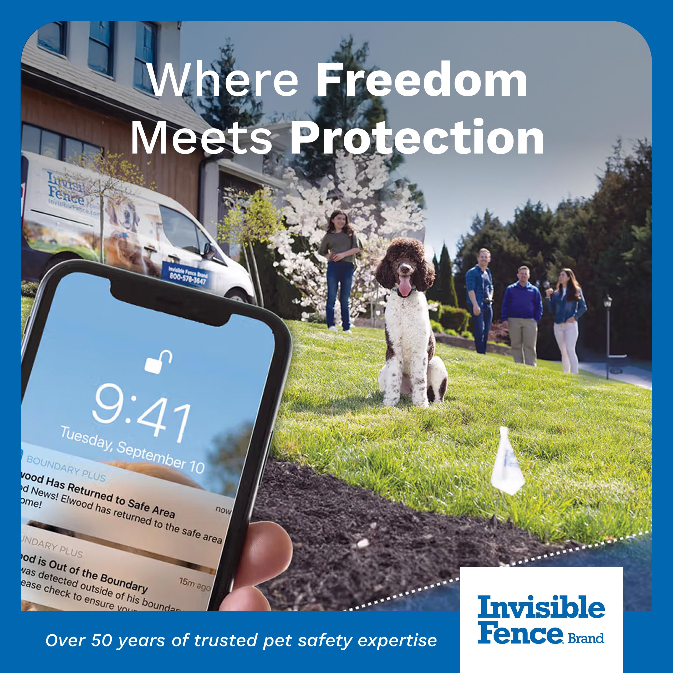 Invisible Fence Cerca y collar de seguimiento GPS para perros, inalámbrico, collar inteligente para perro con seguimiento controlado por aplicación, se adapta a perros medianos y grandes, cuello de 15