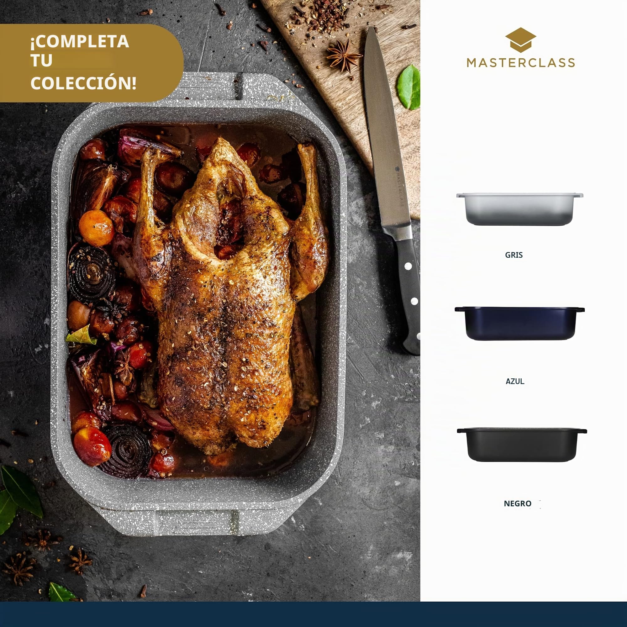 MasterClass Bandeja para Horno Grande con Asas de Aluminio Fundido, 41 x 26 cm – Azul Metalizado