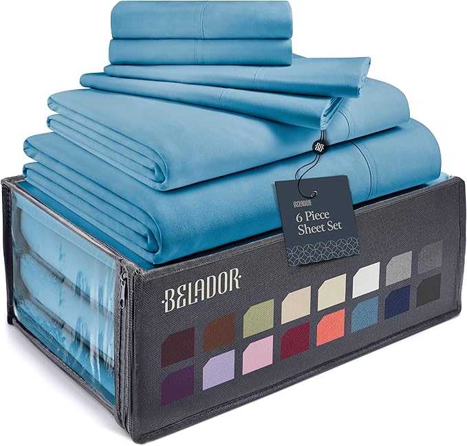 BELADOR Silky Soft Queen Sheet Set - 6 Piece Bed Sheets for Queen Size Bed, Secure-Fit Deep Pocket Sheets with Elastic, Breathable Hotel Sheets & Pillowcase Set, Wrinkle Free Oeko-Tex Sheets