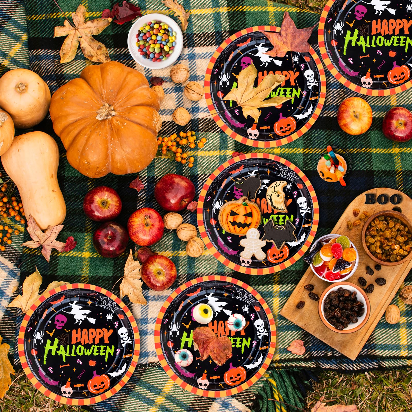 Halloween Partygeschirr Set – 20 Teller, 20 Dessertteller, 20 Servietten, Kürbis-Design