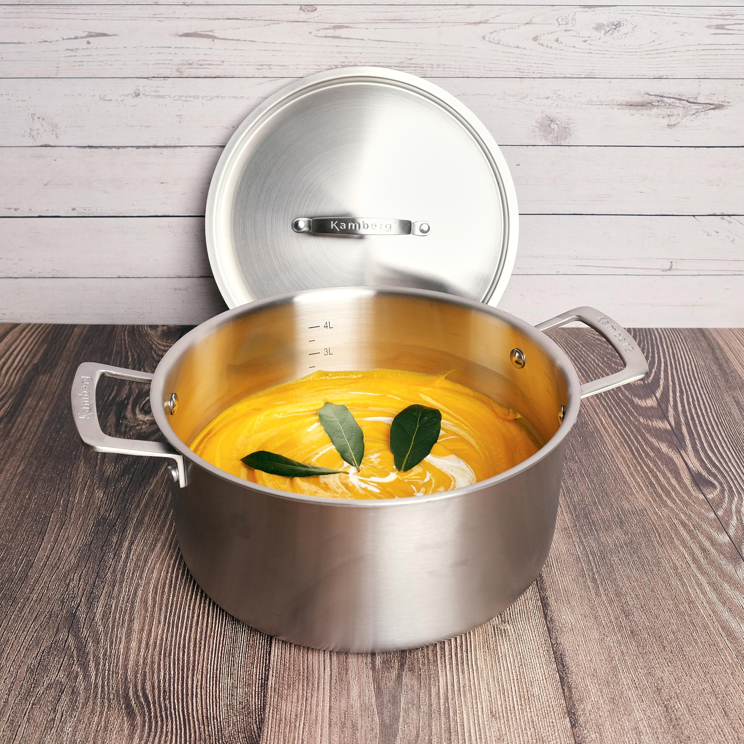 KAMBERG - Pentola Ø32 cm in acciaio inox 18/10 Triply - Senza PFAS - Coperchio incluso - Tutti i piani cottura inclusi induzione e forno - 0008277, grigio