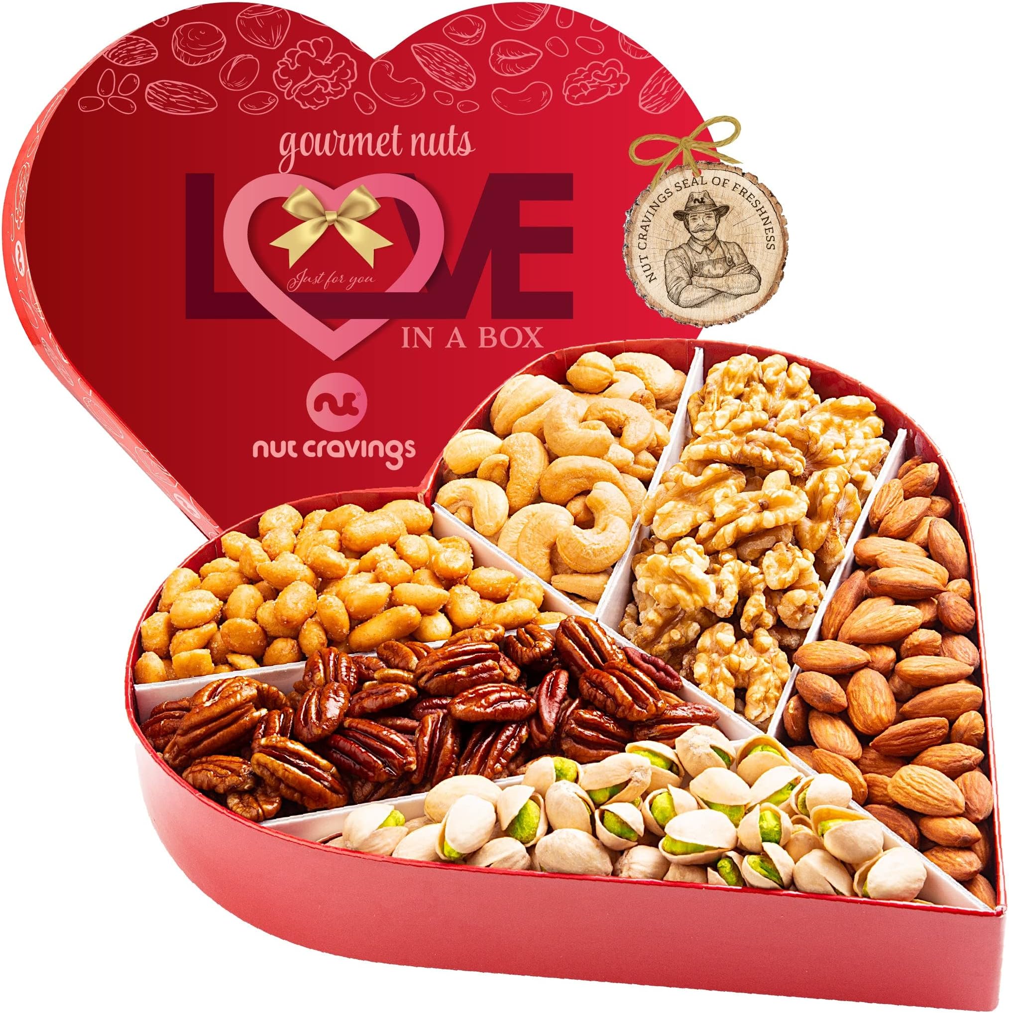 Nut CravingsGourmet Collection - Easter Treats, Mixed Nuts Heart Shaped Gift Basket, Love in A Box (6 Assortments) Romantic Arrangement Platter, Healthy Kosher USA Made