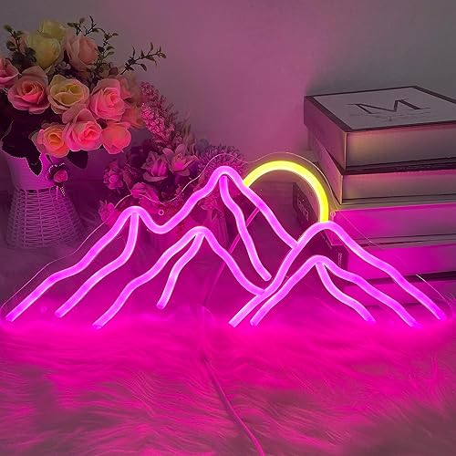 Warmthwish Letrero de neón de montañas, amanecer, atardecer, luces LED personalizadas, decoración de pared del hogar, dormitorio, sala de juegos,