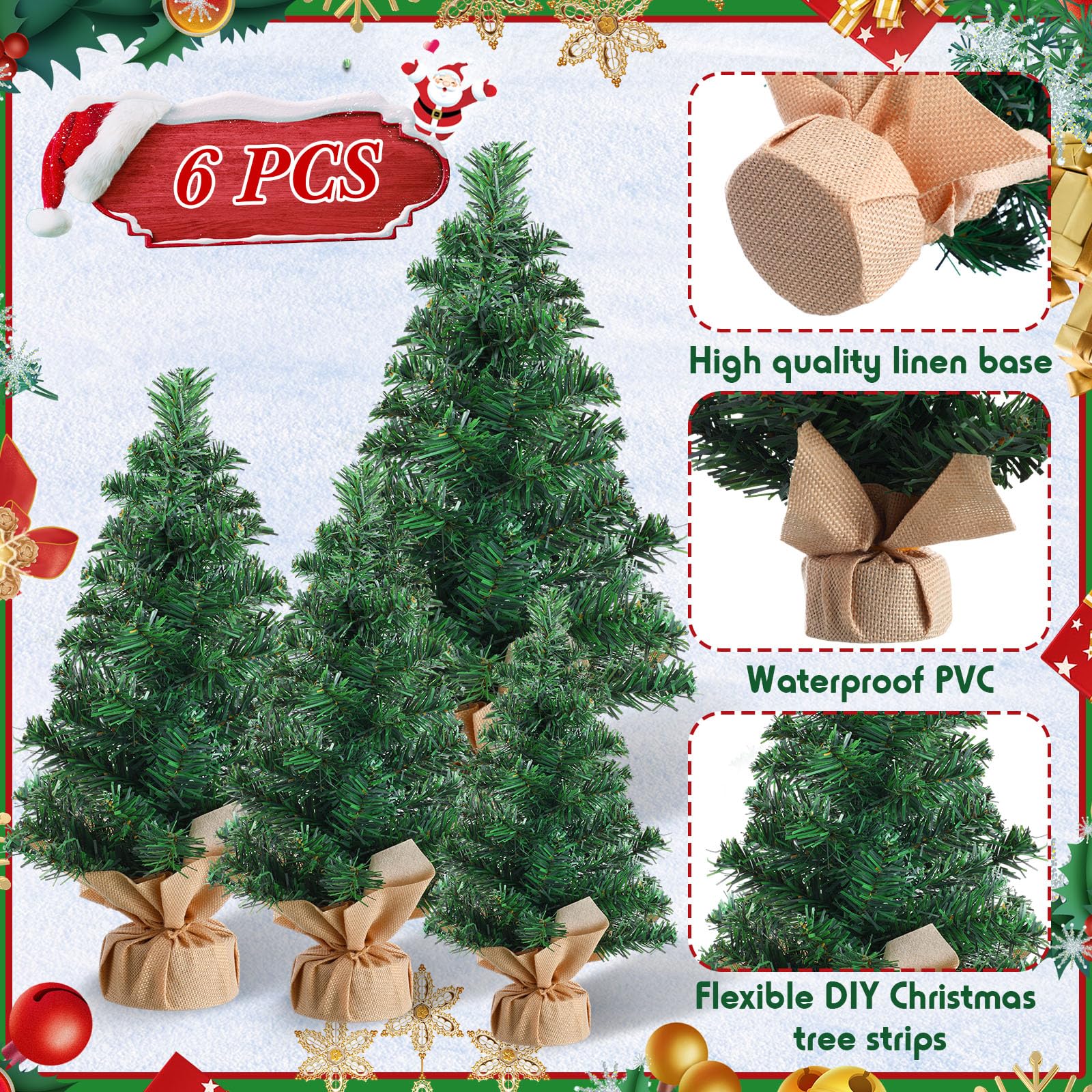 6 Pcs Mini Christmas Tree 23.6/19.7/15.7/11.8 Inch Tabletop Artificial ...