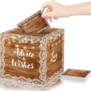 Advice and Wishes Box for Bridal Shower Newlyweds Advice Box with Cards | 50 Pieces Advice Cards with Holder Box for Bridal Shower, Meaningful Wedding Party Activit- Lamp