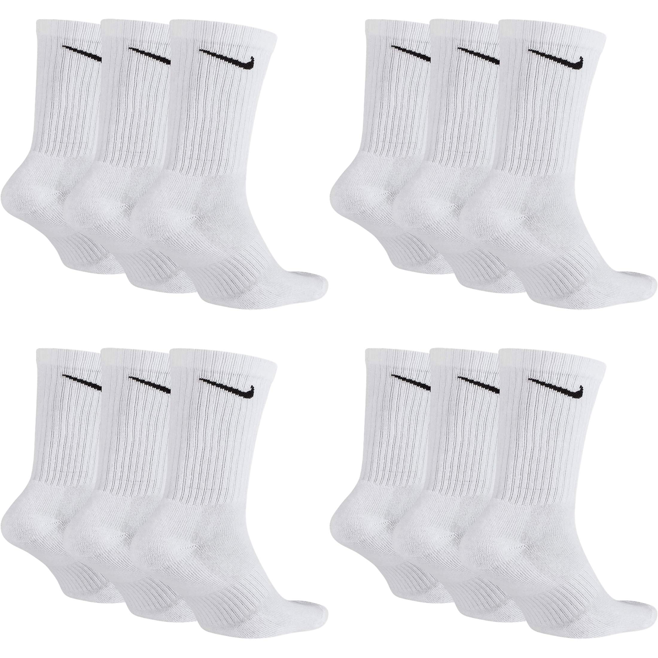 NIKE Socken Herren Damen Lang Weiß Grau Schwarz Tennissocken 12 Paar Sportsocken Sparset Größe 34 36 38 40 42 44 46 48 50, Größe:42-46, Farbcode + Farbe:A40 12 Paar weiss