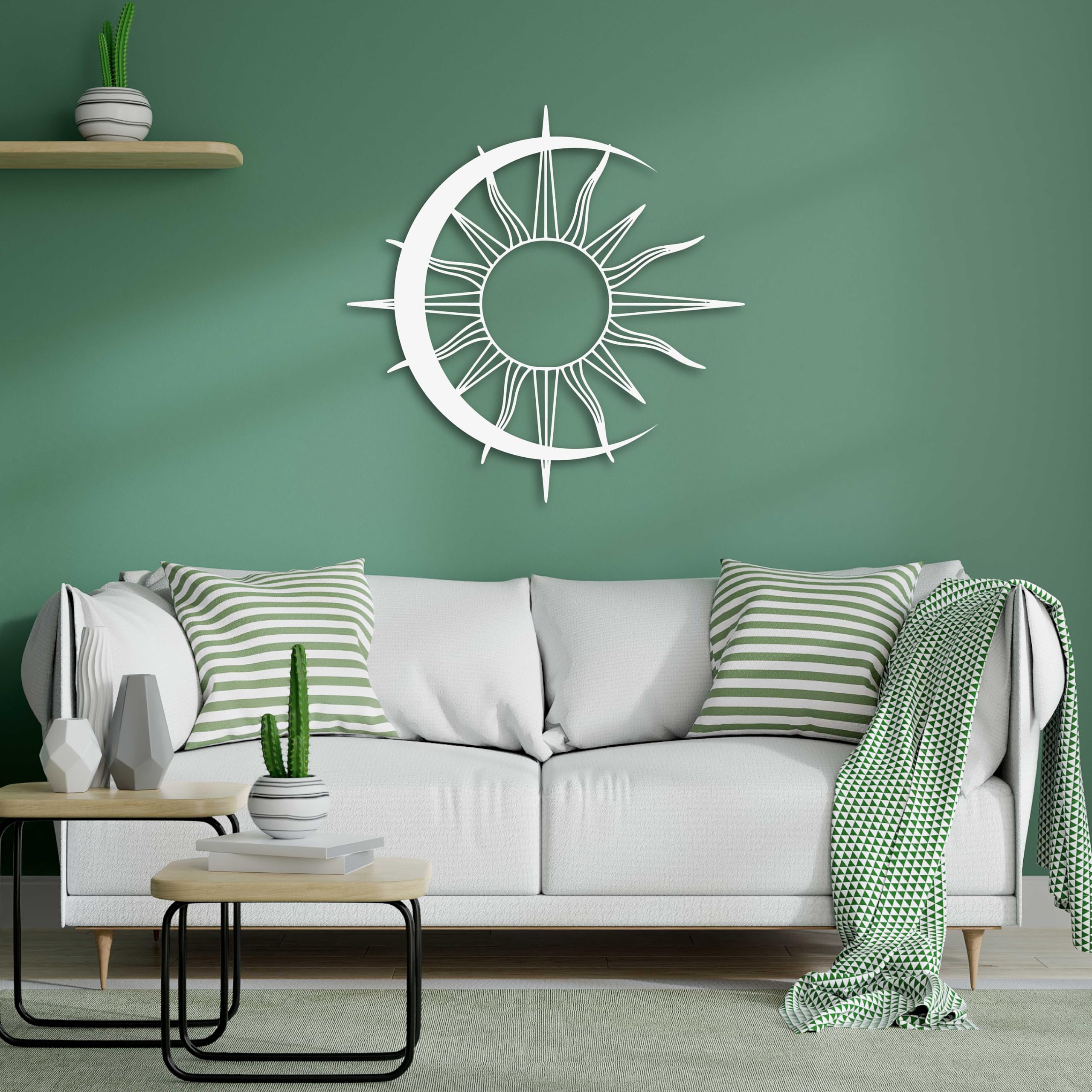 KAWA METALWORKS Minimalistische Wandkunst aus Metall mit Sonne und Mond, modernes Boho-Dekor für Schlafzimmer, Wohnzimmer oder Büro, ästhetisch, zeitgenössisch, einzigartiges Geschenk für Zuhause