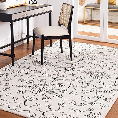 Miniatura 1 de Safavieh Jardin Collection JAR730Z - Alfombra de lana floral y viscosa hecha a mano de 4 x 6 pies color marfilnegro