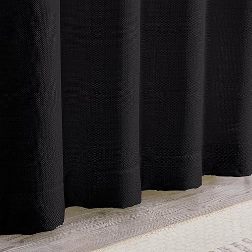 Miniatura 9 de Cortinas negras de 63 pulgadas de largo, 2 paneles de lino sintético, semitransparentes, filtrantes de luz, bolsillo para cortinero, cortinas suaves