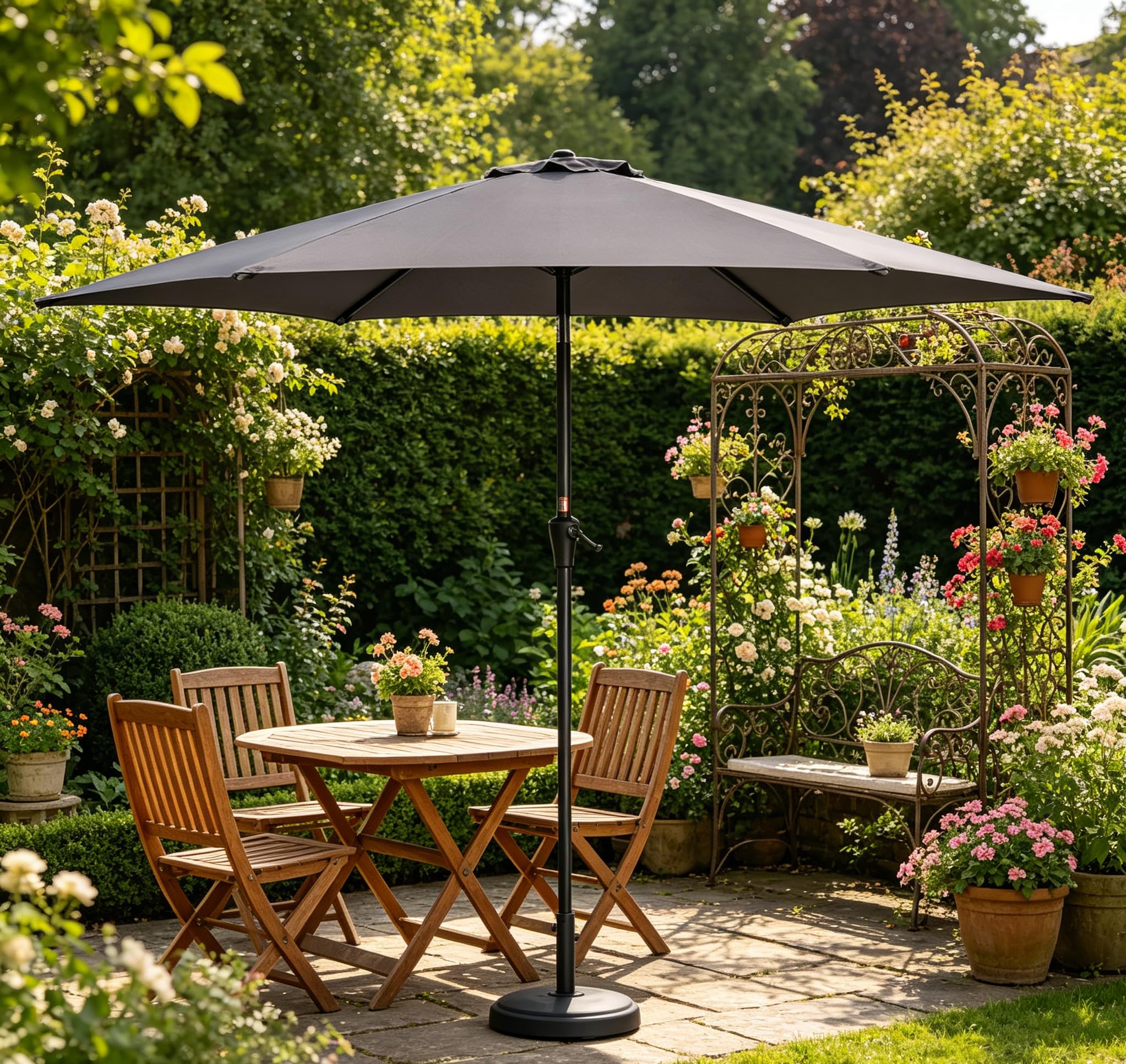 Deuline Alu Sonnenschirm Ø300cm Gartenschirm Terrassenschirm Marktschirm neigbar mit Kurbel Aluminium Mast UV50+ Bespannung MALTA+