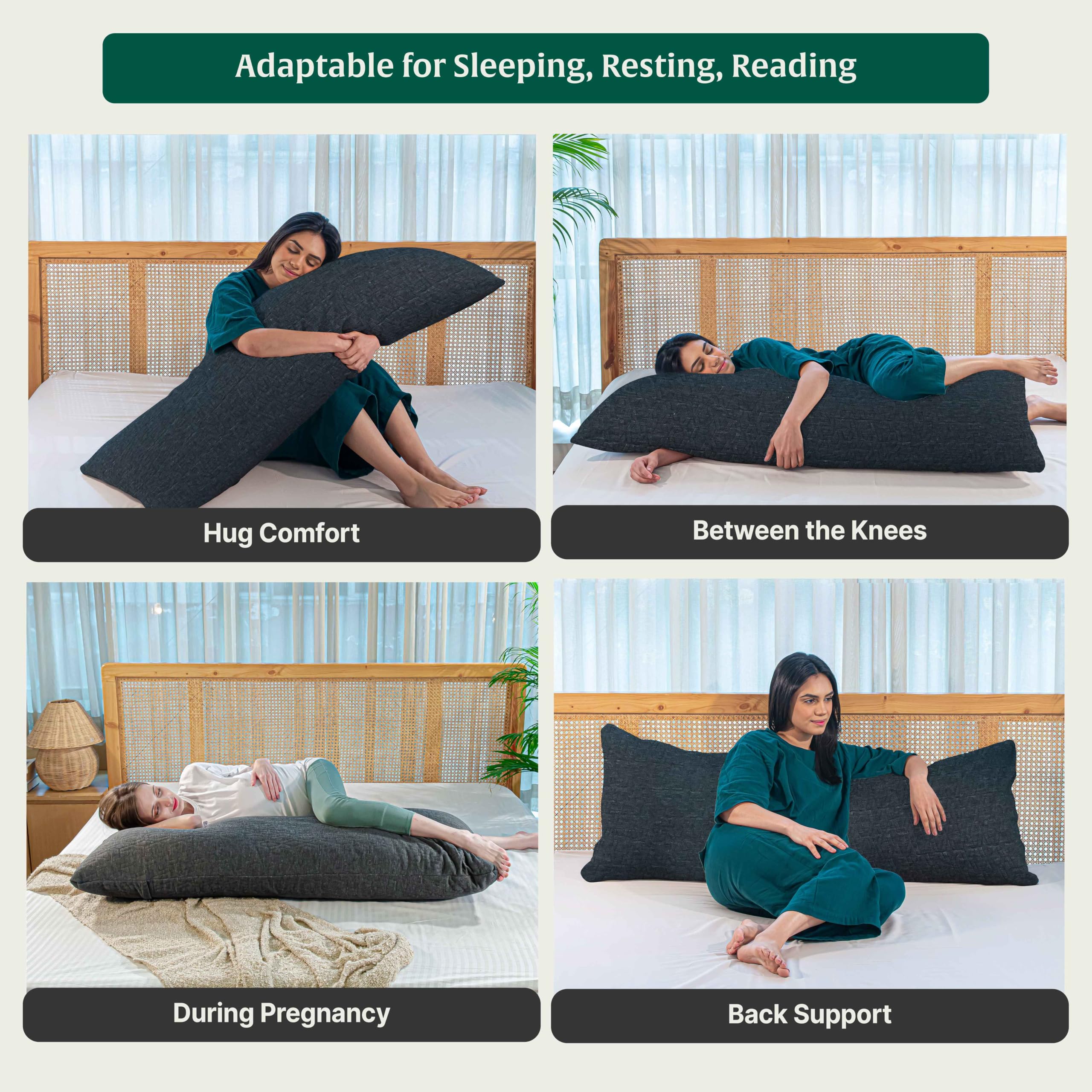 The White Willow Full Body Hug Sleeping Pillow Memory Foam & Micro Fiber for Body Support; Pregnancy Pillow, Long Pillow for Bed, Side Sleeper with Washable Cover (54" L x 20" W Inches)- Grey 2