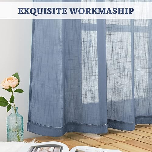 Miniatura 7 de NICETOWN Cortinas semitraslúcidas de 84 pulgadas de largo para sala de estar, cortinas con ojales en degradé, cortinas verticales de lino para