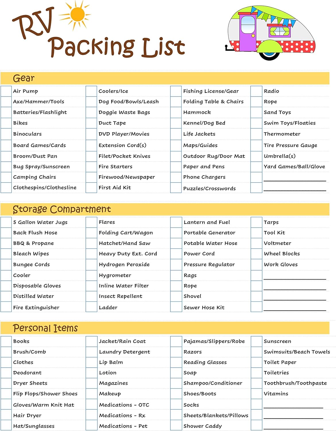amazon com ultimate rv equipment checklist laminated double sided never forget packing items sports outdoors