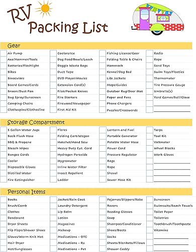 Ultimate RV Equipment Checklist - Reusable Laminated Chart & Double