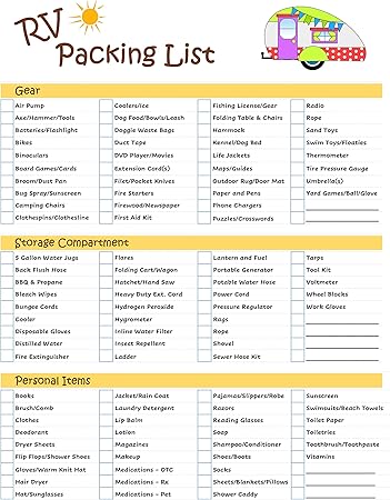 amazon com ultimate rv equipment checklist laminated double sided never forget packing items sports outdoors