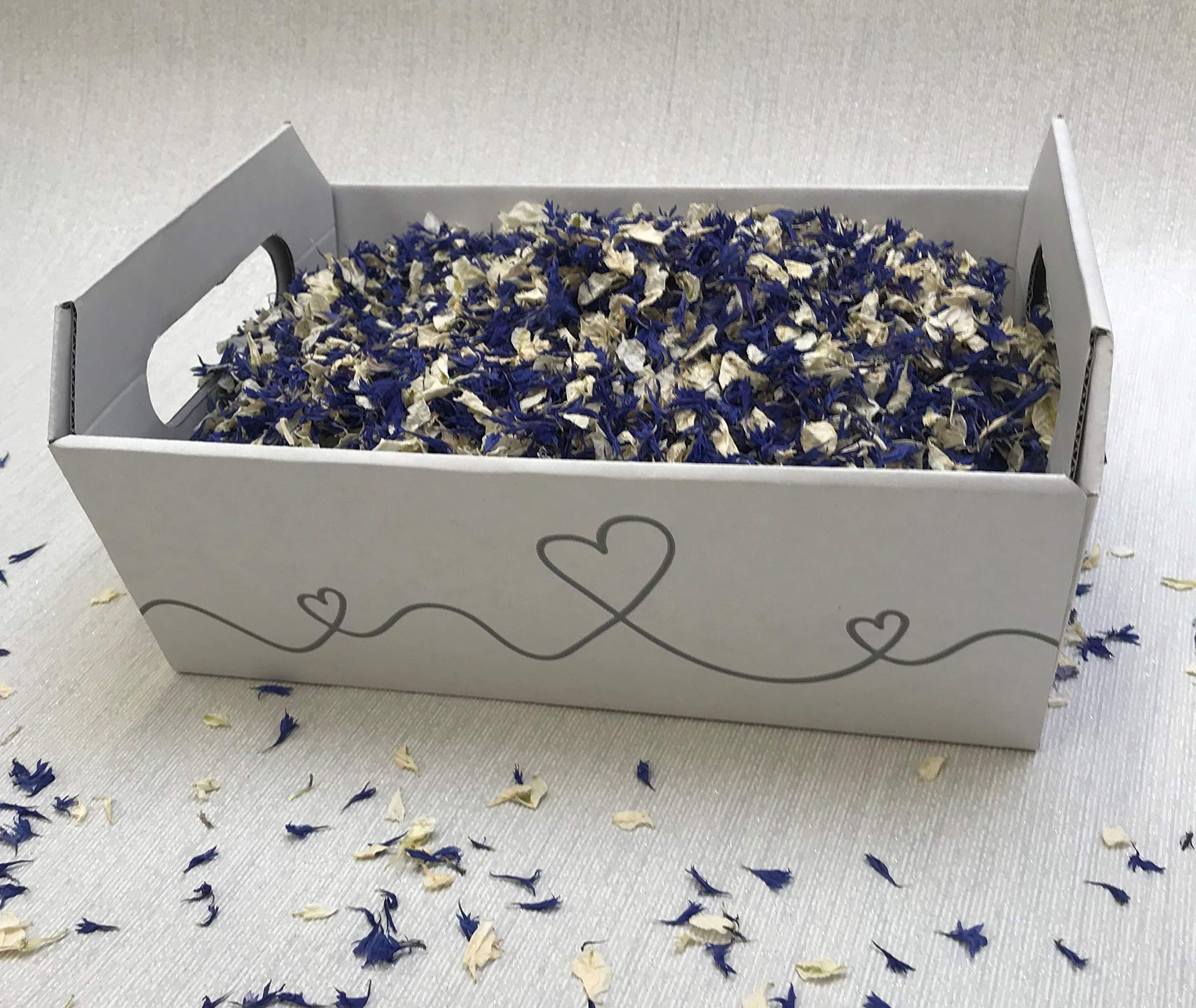 Heart Confetti Tray - 2 or 3 litres - Biodegradable Natural Petal Wedding Confetti (Navy Blue & Ivory, 3 litres)